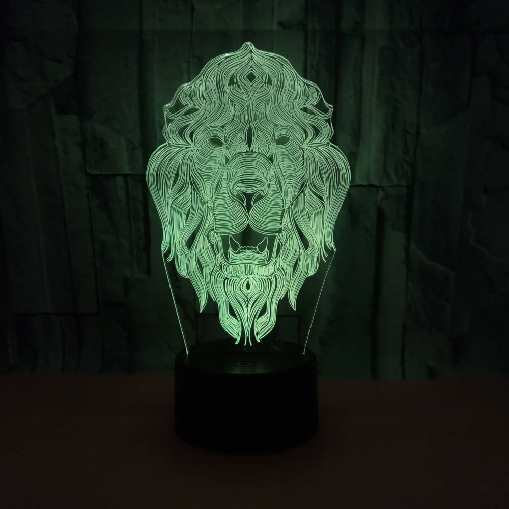 Иллюзионная Светодиодная лампа в виде льва цветной сенсорный ночсветильник с 3D