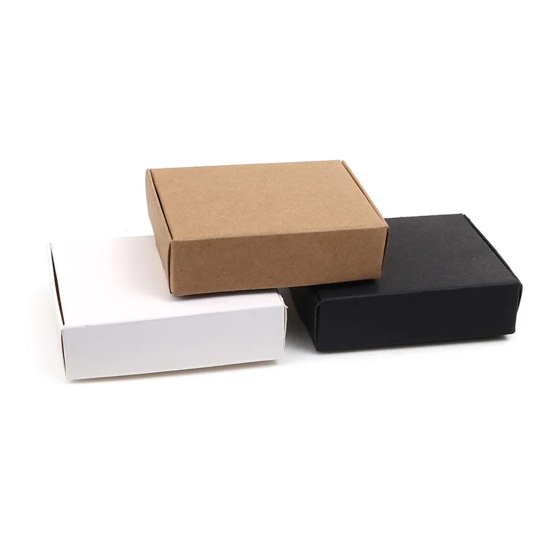 

20 PCs Doreen Box Paper Packing & Shipping Boxes Rectangle Brown White & Black Color Box For Jewelry 8cm x 6cm x 2.2cm