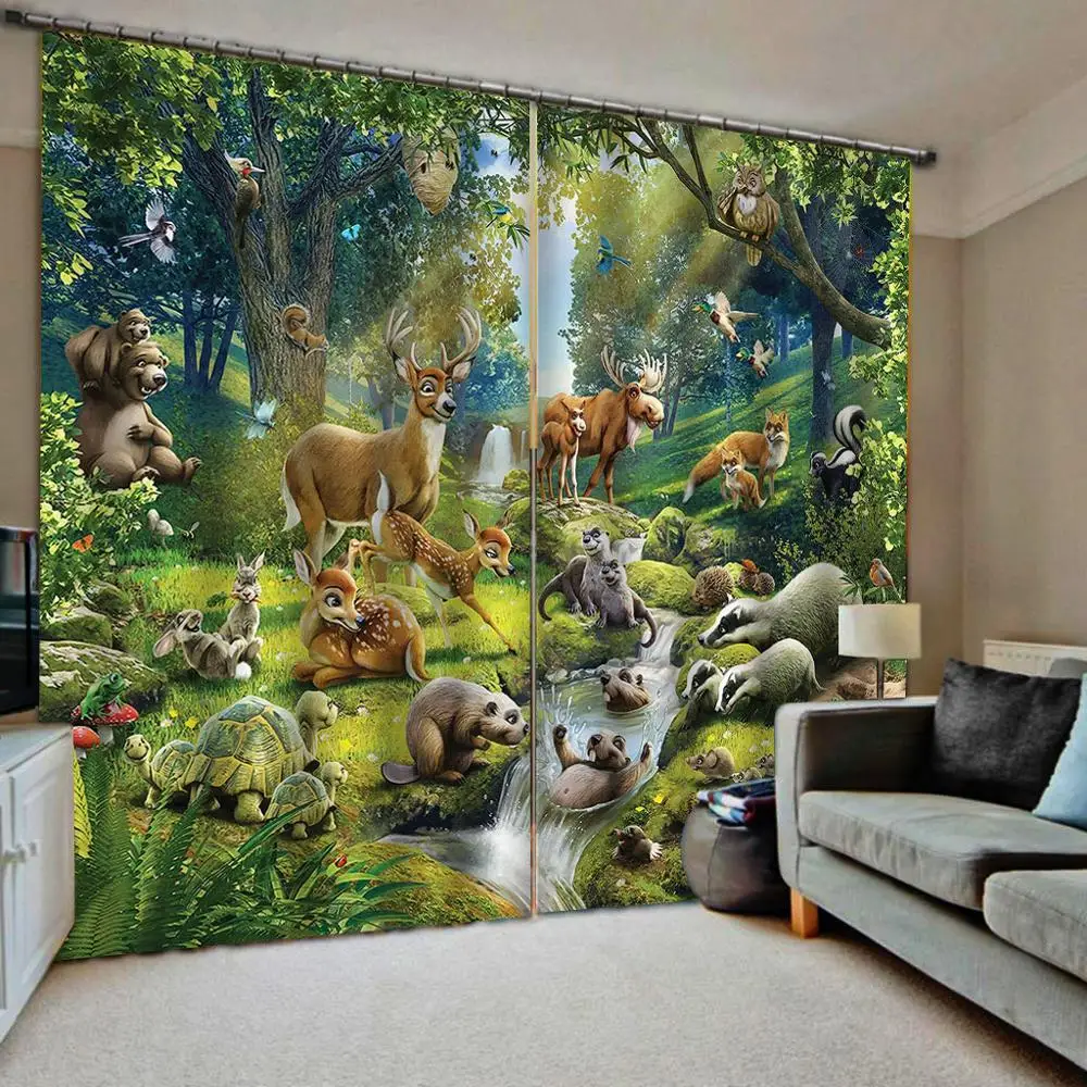 

Bedroom 3D Window Curtain Luxury living room decorate Cortina animal curtains cartoon curtain