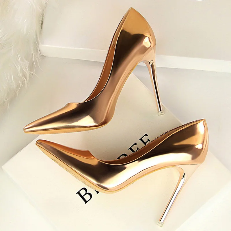 

BIGTREE High Heels Women Shoes Gold Silver Fetish Stiletto Woman Pumps Patent Leather Party Wedding Shoes Lady Summer Sandals 43