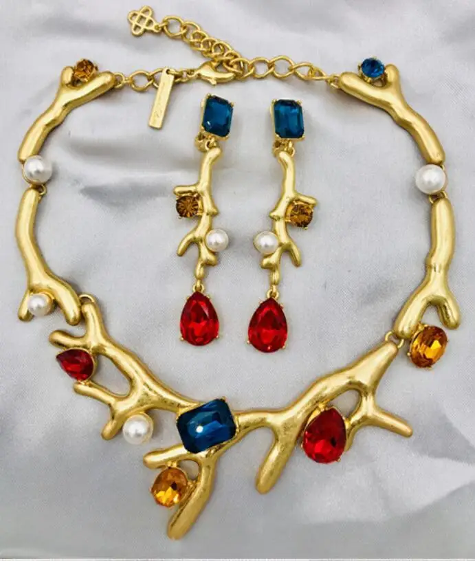 CSxjd роскошный дизайн форма коралла хрустальное ожерелье и серьги винтажные