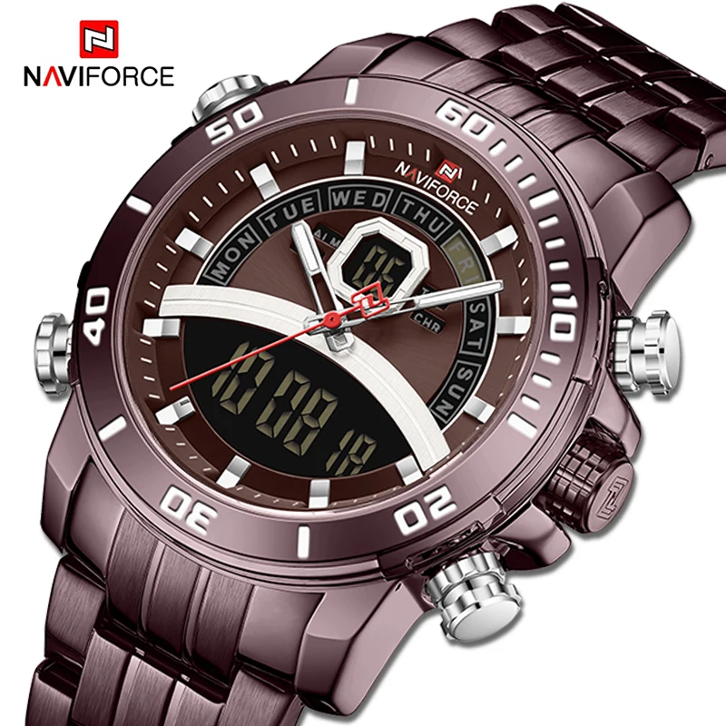 

NAVIFORCE Watches for Men Luxury Digital Analog Alarm Sport Quartz Wristwatch Military Stainless Steel Waterproof Creative Clock