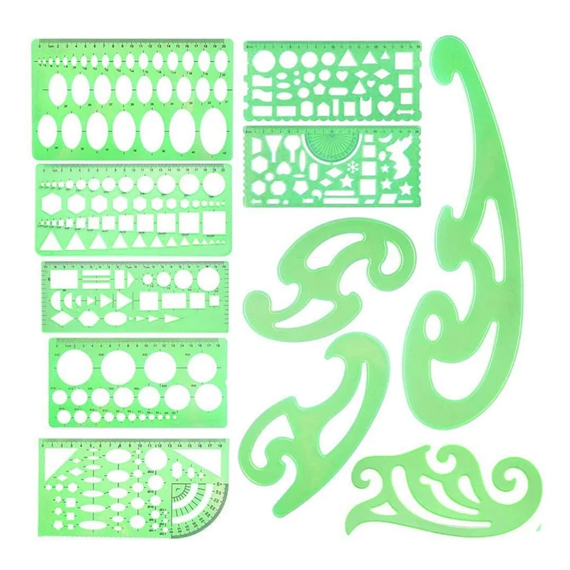 

NEW-11 Geometric Drawings Templates Engineering Drafting Template Plastic Measuring Template Rulers for Studying Designing