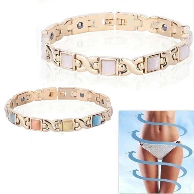 

2021 Fashion Elegant Boho Women Rose Gold Energy Stone Magnetic Therapy Weight Loss Bracelet for Women Gifts Charm Opal Bracelet