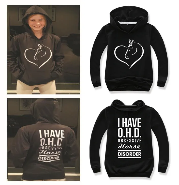 Женская модная толстовка с капюшоном изображением лошади детская одежда