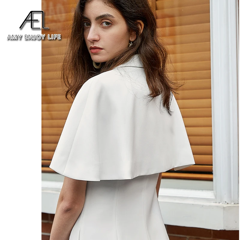 Платье-Блейзер AEL женское с рукавом-накидкой вечерние высокой талией элегантное