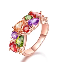 luxury unique design rose gold color ring for female wedding with fashion aaa colorful cubic zircon bijouterie w002