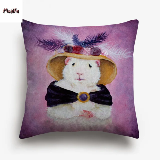 

Guinea pig clothing peach skin polyester cushion cover European retro oil painting animal guinea pig home bedroom car decoration