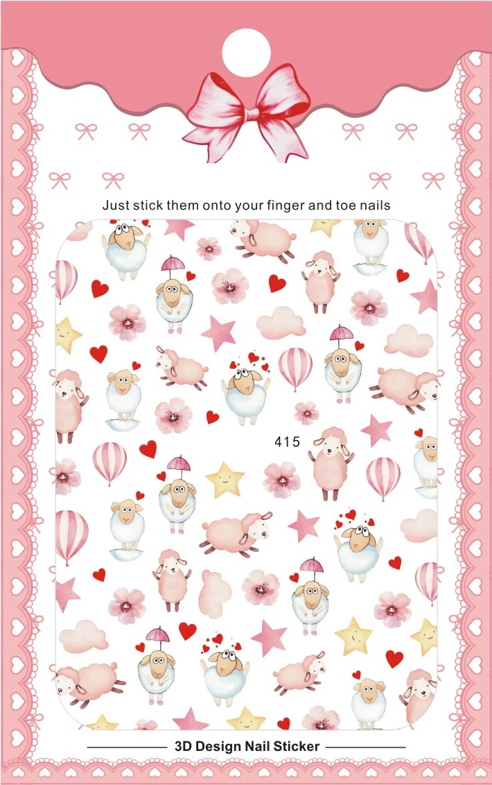 2020 DIY 3D дизайн ногтей Стикеры клейкие наклейки инструмент милый мультфильм