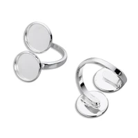 1pc 12mm silver color double blank settings open ring adjustable ring cabochon base trays bezel glass cabochon diy setting