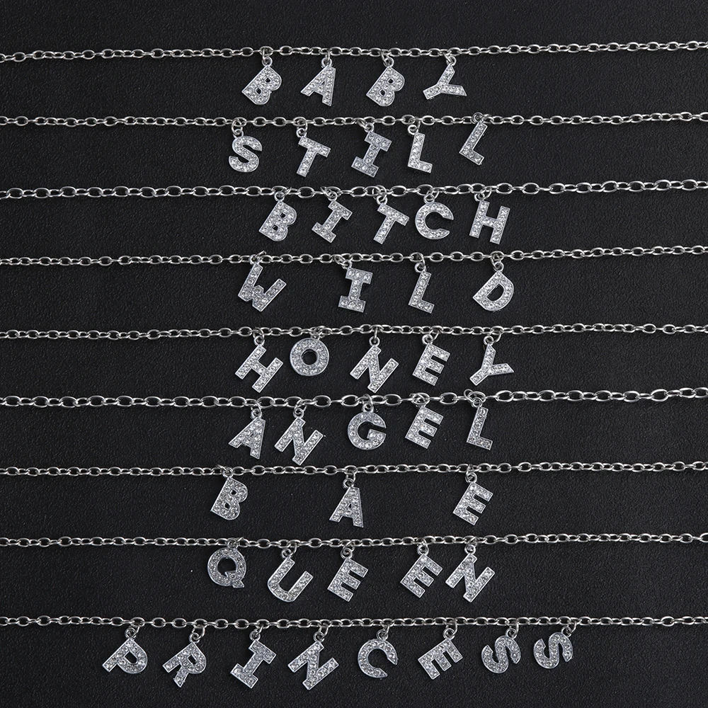 Женское Ожерелье в стиле Харадзюку с надписью из кристаллов подарок для пар