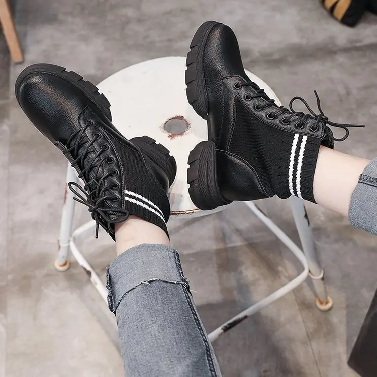 Сапоги Aleafalling женские вязаные мягкая кожа хлопок Уличная обувь для студенток