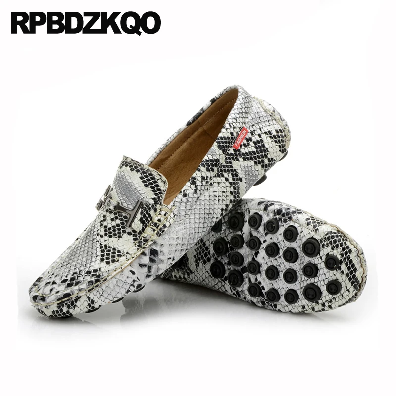 Мужские Кожаные Мокасины под змеиную кожу дизайнерские без застежки в