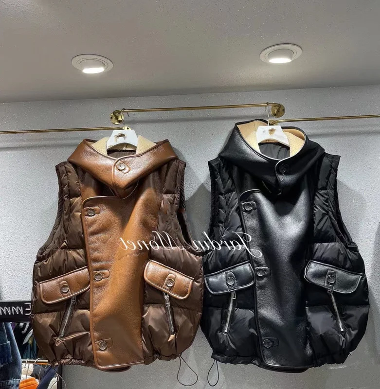 

Korean Fashion One Fur Splicing Hooded Sleeveless Jacket Women Single Breasted Warm Thicken Waistcoat Jackets