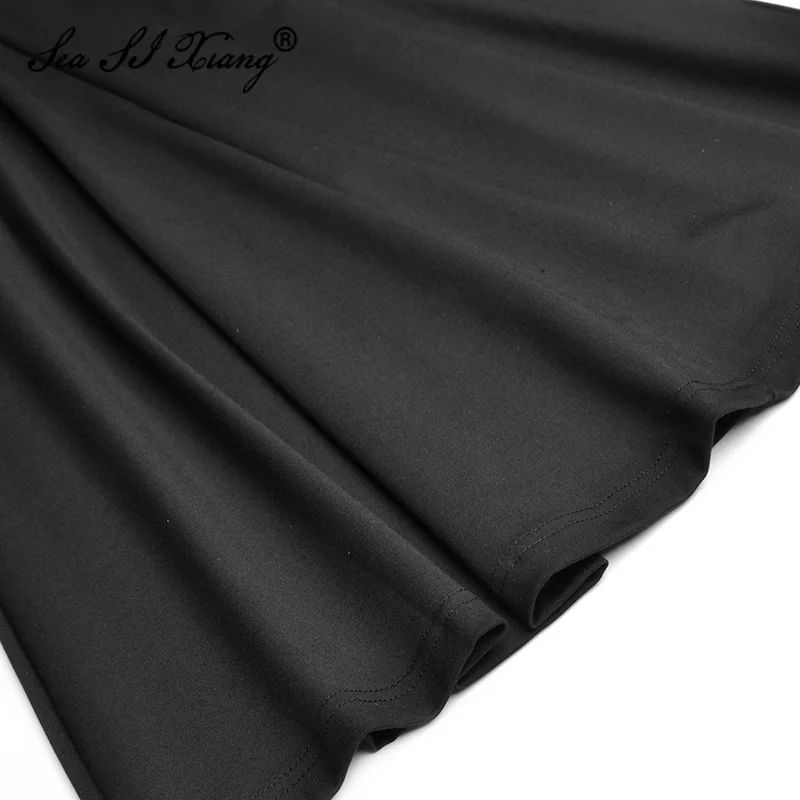 

Seasixiang Fashion Designer Autumn Dress Women's V-neck Long sleeve Sashes Patchwork Contrast color Dresses