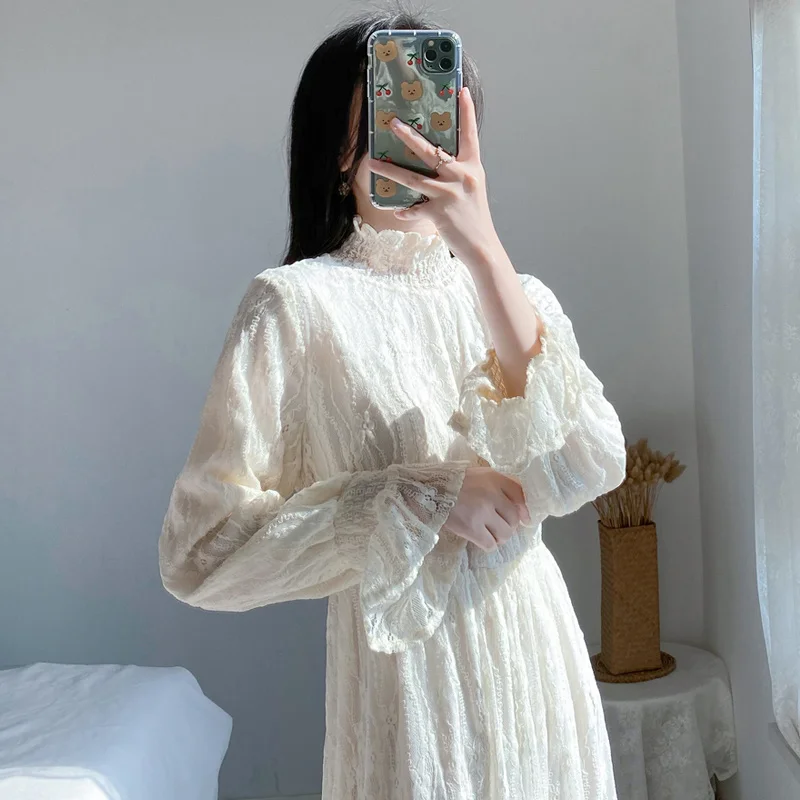 

French Style Retro Waist-Controlled Skirt Women's Autumn Winter Long Dress Gentle Fairy Lady Inner Wear Temperament Long Sleeve