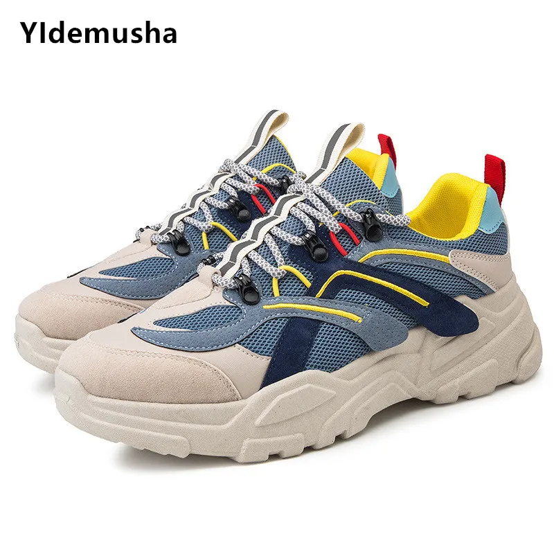 

Мужские кроссовки с вулканизированной подошвой, черные кроссовки на массивной платформе, на шнуровке, для бега, весна 2020