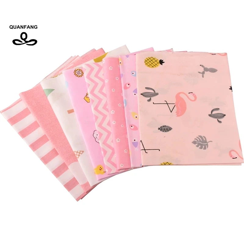 QUANFANG8pcs/лот мультфильм розовый серии саржевого хлопка ткань для лоскутного шитья