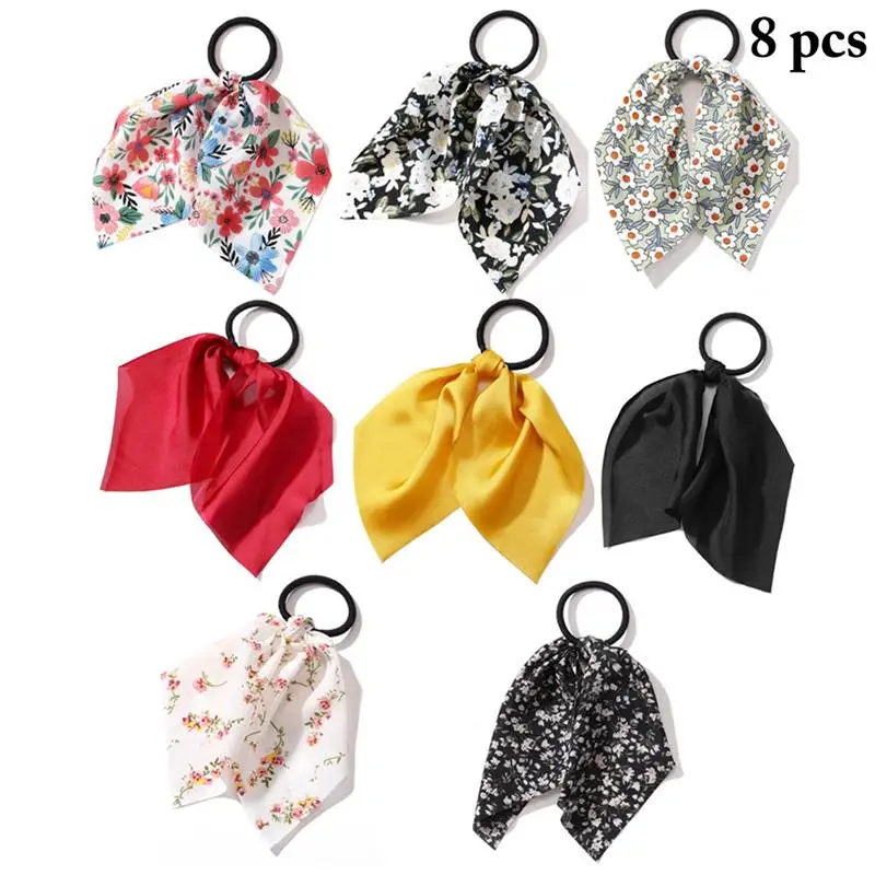 

8 шт нарисованной длинноволосой девочкой с декоративным шарфом эластичный бант для волос галстуком-бабочкой и цветами; Прическа хвостик; Эл...