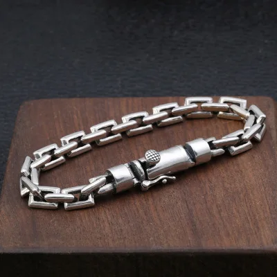 

925 Sterling Silver Men Bracelet Bangle Vintage Square Bracelet Jewelry