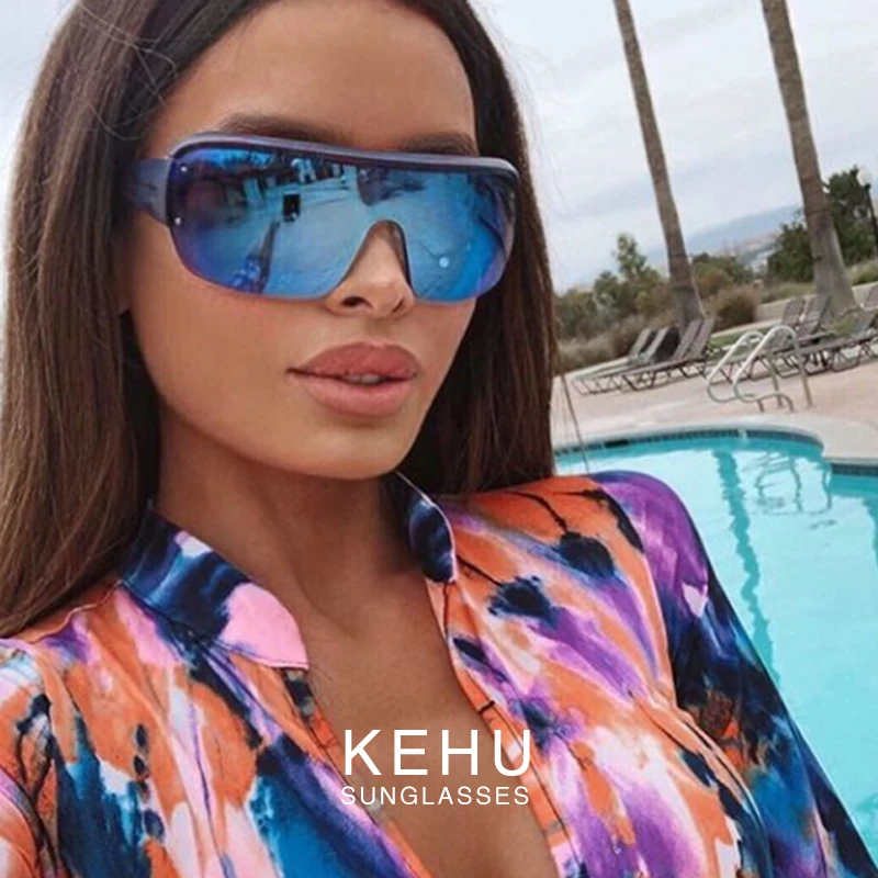 KEHU негабаритные Квадратные Солнцезащитные очки Женские Светоотражающие линзы с