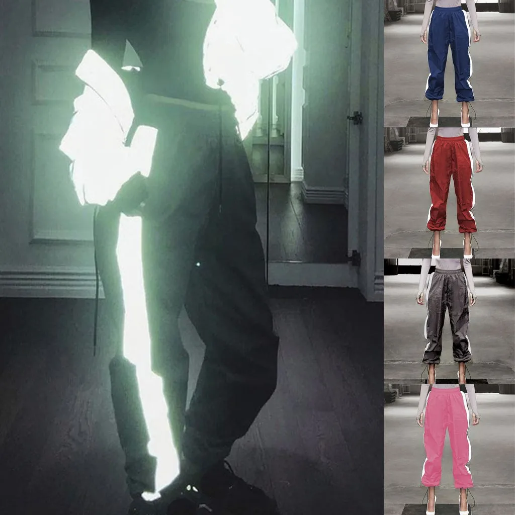 2021 горячая распродажа женский Мода хип хоп Светоотражающие шить свободные брюки
