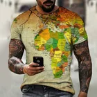 Футболка мужская Свободная с круглым вырезом, модная 3d-футболка в европейском и американском стиле, с рисунком карты мира, с принтом океана, летняя