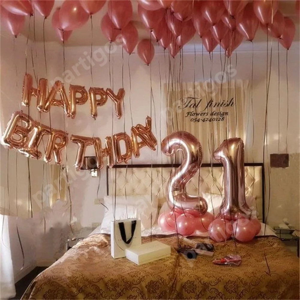 

1 set Rose Gold happy birthday letter foil wedding birthday party globes baby shower anniversary party decors supplies