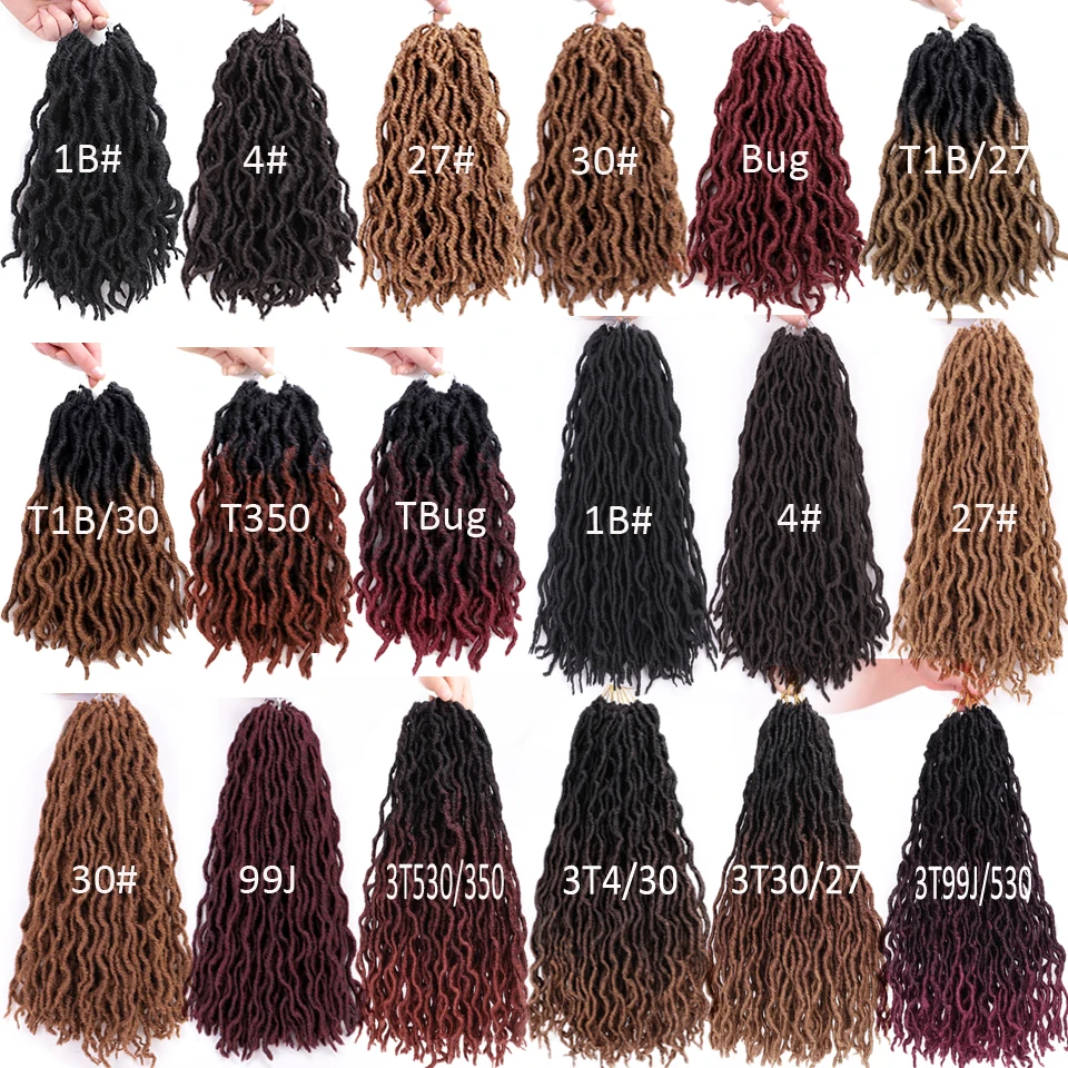 12 18 дюймов Nu Locs Goddess Faux Locs Curly Ombre плетение волос мягкие косички синтетические вязанные крючком косы волосы Exntension