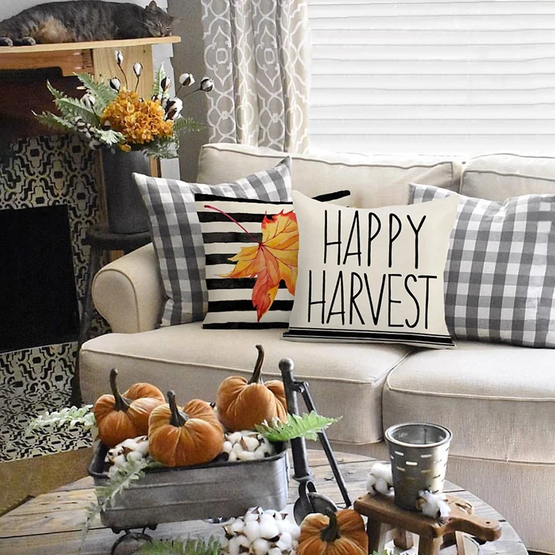 Fall Pillow Covers 18X18 Set of 4 Farmhouse Decorations Outdoor Decorative Throw Cushion Case for Home Couch Decor | Дом и сад