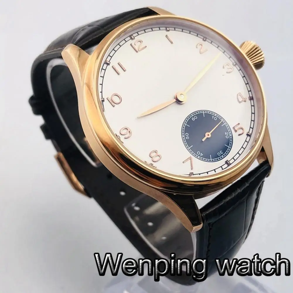 Corgeut 44 мм чехол из розового золота с белым стерильным циферблатом кожаный ремешок