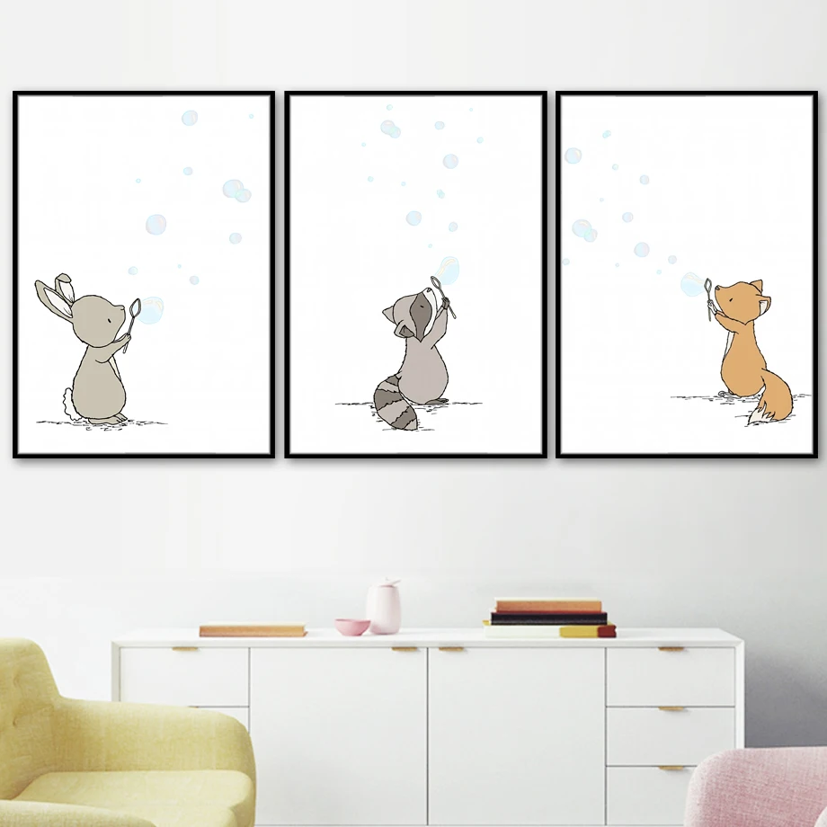 Воздушный шар из енота лисы кролика детский настенный художественный холст