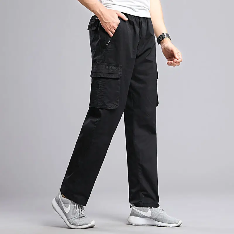 

Plus Size M-6XL Cotton Cargo Pants Mens Multi Pocket Spring and Autumn Pockets Loose Tactical Casual Safari Style Man Trousers