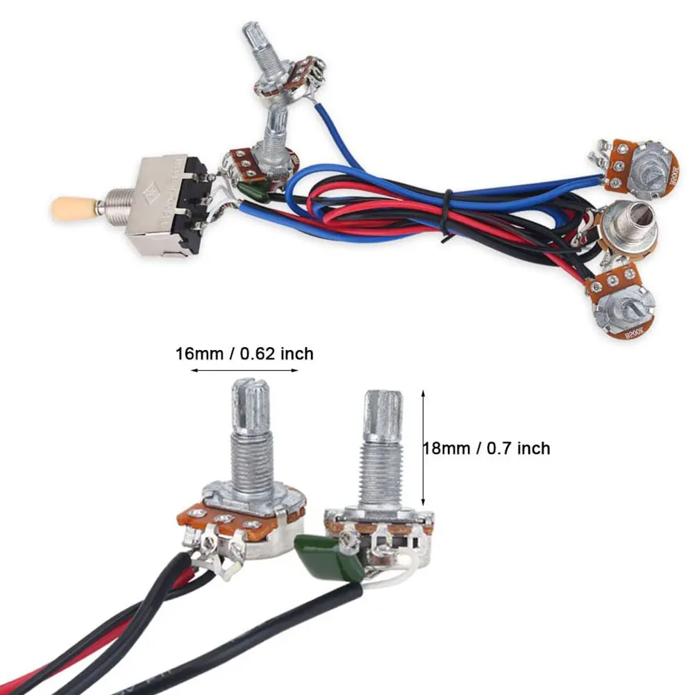 elektrische gitarre kabelbaum prewired kit 2t2v a500k b500k 18mm welle große töpfe 3 weg schalter volume tone control kabelbaum free global