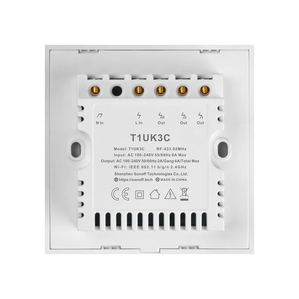 

Sonoff T1UK-TX Smart Wifi Wall Light Switch 1 2 3 Gang Touch/WiFi/RF/APP Remote Smart Home Wall Touch Switch Works with Alexa