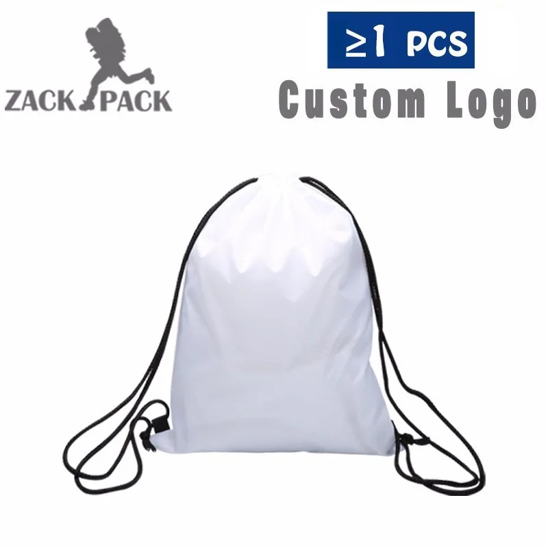 Zackpack сумка на шнурке спортивный водонепроницаемый рюкзак пакет карман на заказ Печать логотипа для мужчин женщин студентов - Цвет: white without logo