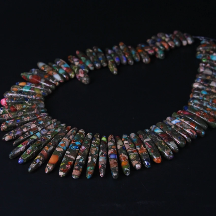 

15.5"strand Top Drilled Colourful Imperial Stone Stick Slice Beads,Sea Sediment Emperor Jaspers Point Bullet Pendant Necklaces