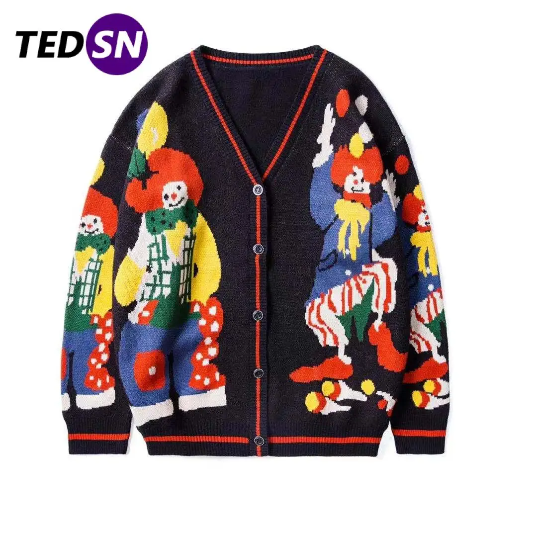 

Кардиган вязаный мужской/женский/мужской TEDSN, хлопковый, в стиле хип-хоп, большого размера, с принтом клоуна, Unsiex, 2021