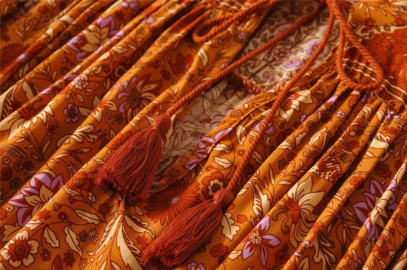 Винтажное шикарное женское оранжевое платье с цветочным принтом и рукавами