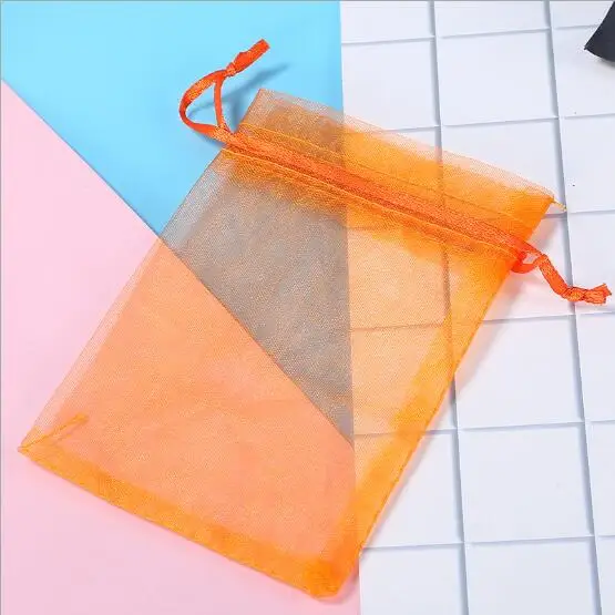 Оранжевый 100pcs/Lot Organza Drawstring Bags 5x7 7x9 9x12 10x15cm Jewelry Packaging Bags Wedding Christmas Birthday Gift Packing Pouces - Цвет: Оранжевый