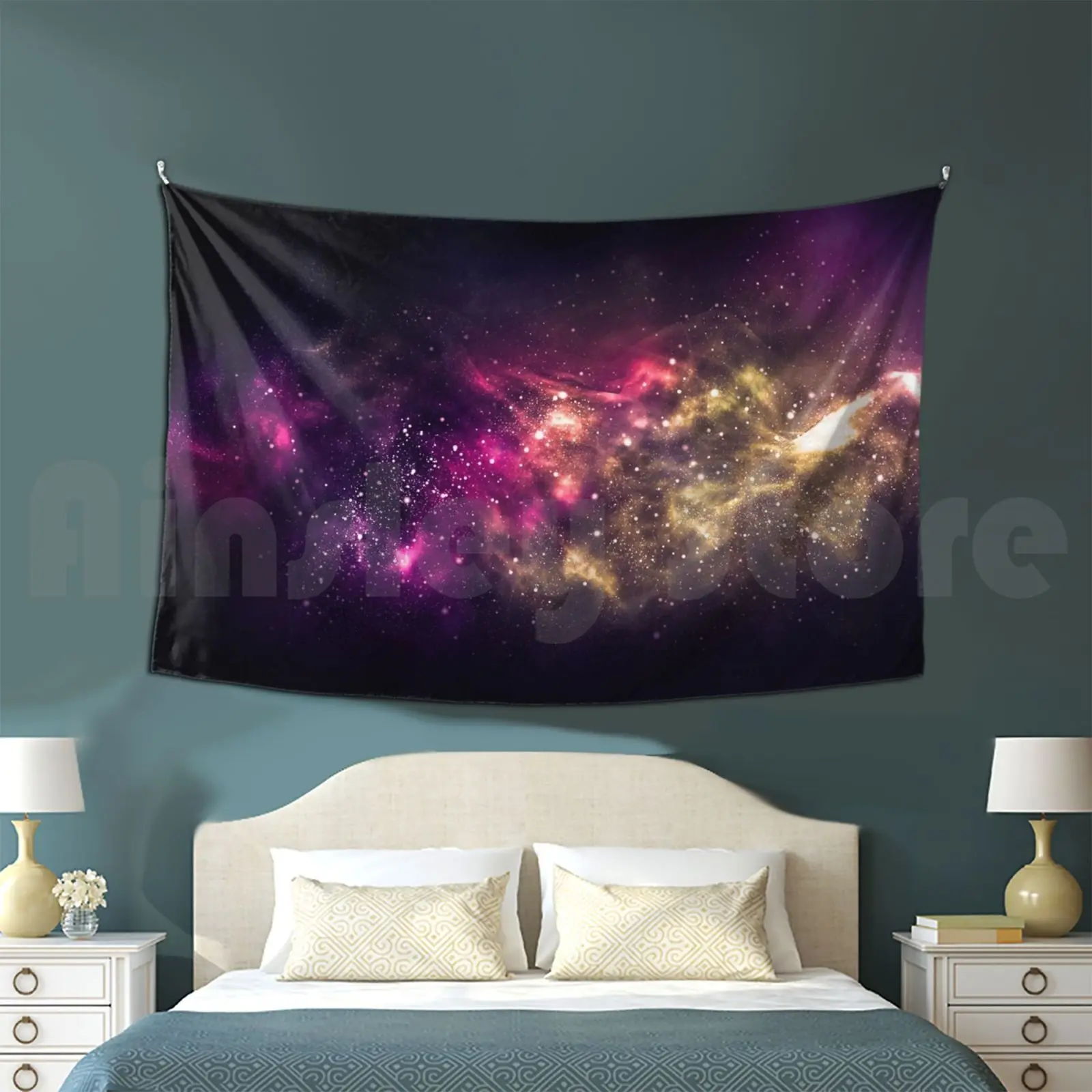 

Nebula Pattern #01 Tapestry Living Room Bedroom Nebula Space Universe Galaxy Black Colour Colourful Stars Moons Planets