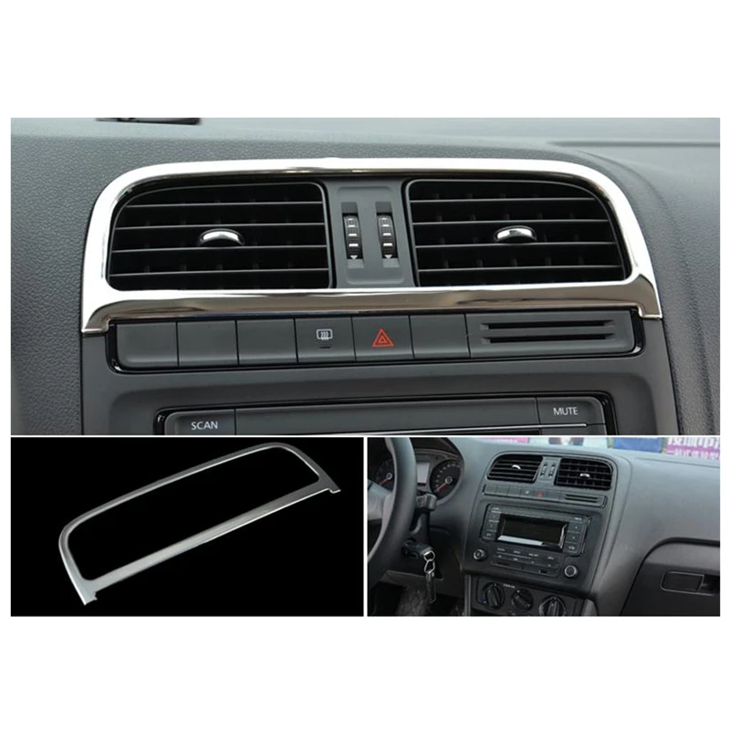 

Car Styling for POLO Interior Sticker Chrome Air Conditioning CD Control Panel Auto Air Outlet Decoration Cover Trim
