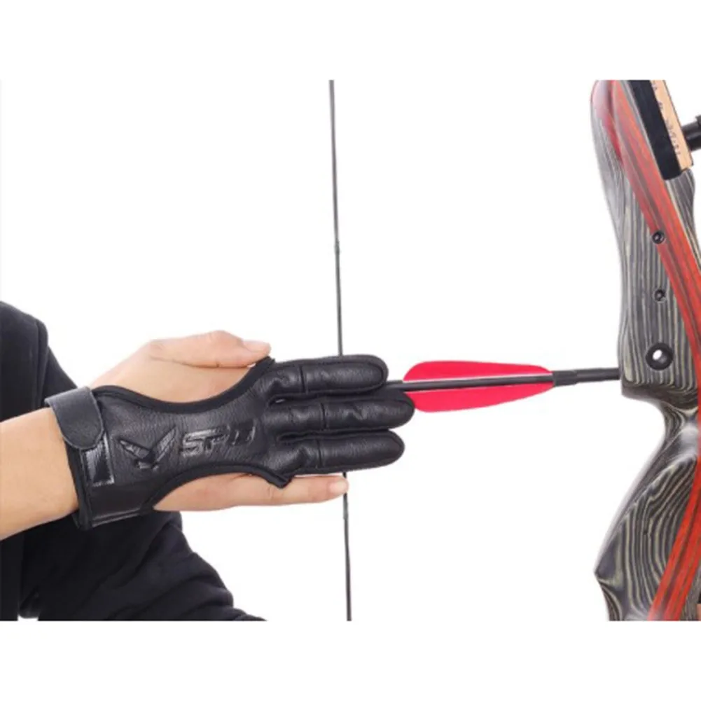 

3 Fingers Hand Guard Tabs Protective Archery Bow Gloves For For Recurve Compound Bow Non-slip Leather Pad Part 2021 New