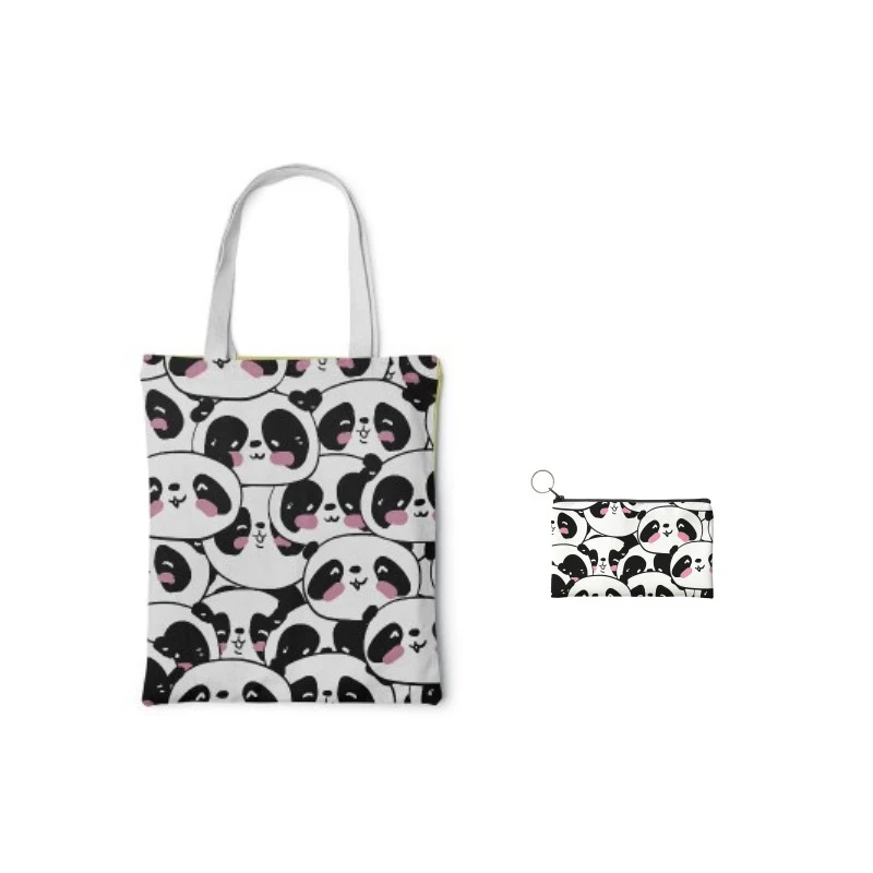 

2pcs Trend Women Foldable Canvas Tote Bag Coin Purse Cute Cartoon Casual Large Capacity Shopping Shoulder Bags Girl Pink Handbag