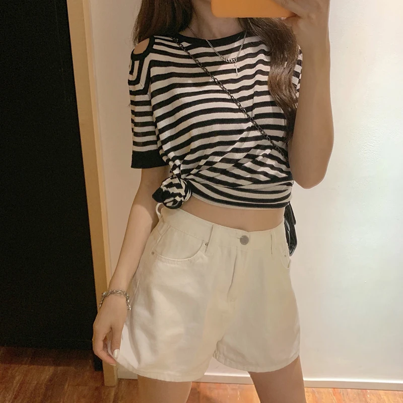 Новинка лета 2021 свитер из вискозы футболка с коротким рукавом женский топ в