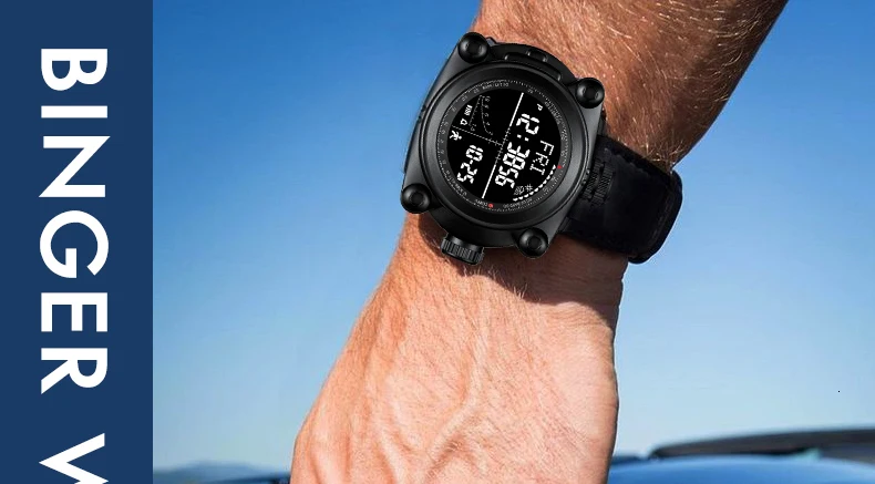 Smart Men Watches Outdoor sport Digital wristwatches step counting function/altitude/pressure/weather/compass/temperature BINGER