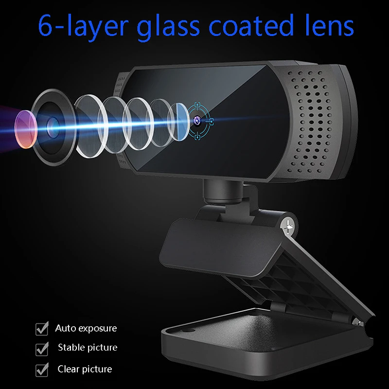 

R70 Computer Camera, 1080P HD Home Office with Microphone for Live Teaching USB Webcam Auto Focus Driver-Free Camera