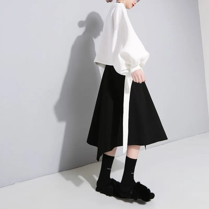 Clothes Womens Long Sleeve Top Cotton Pullovers Regular Bow Tie Lantern Round Neck Loose Sweater Female Two Color Spring | Женская