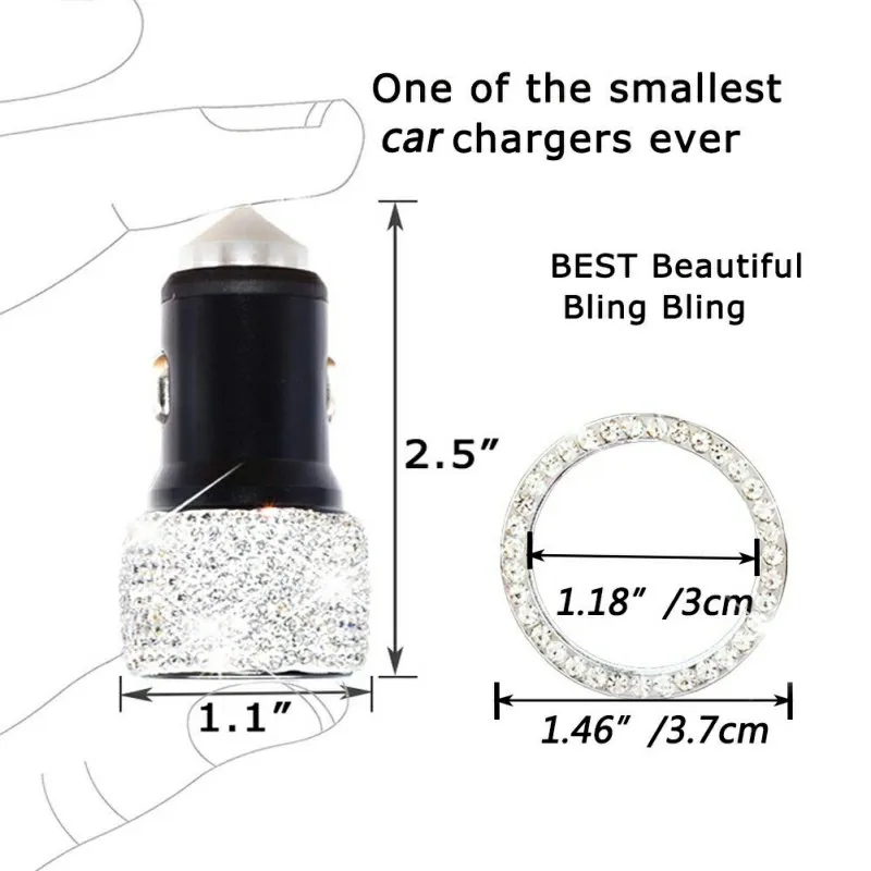 Двойное автомобильное зарядное устройство USB Bling ручной работы Стразы