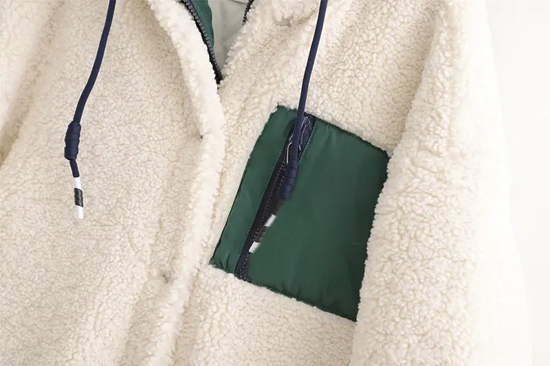 

Women's Casual Jacket Fake Two Piece Design Loose Hooded Autumn Winter Lamb Wool Thickened Cotton Jacket Bomber Jacket Women